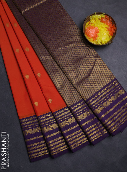 Orange & Violet Semi Kanchipuram Silk - Korvai