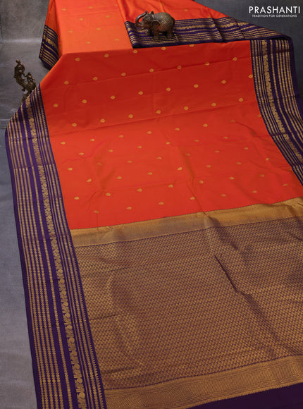 Orange & Violet Semi Kanchipuram Silk - Korvai