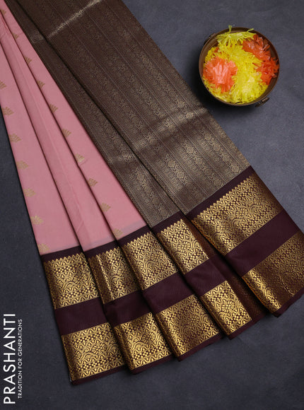 Pastel Pink & Coffee Brown Semi Kanchipuram Silk - Korvai