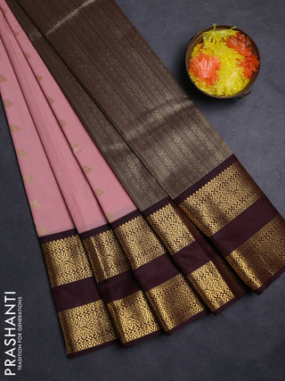 Pastel Pink & Coffee Brown Semi Kanchipuram Silk - Korvai