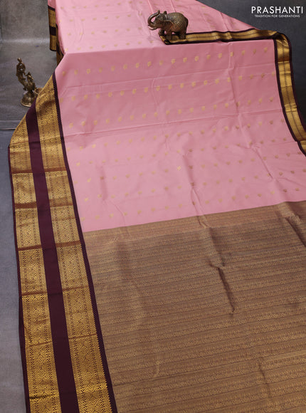 Pastel Pink & Coffee Brown Semi Kanchipuram Silk - Korvai