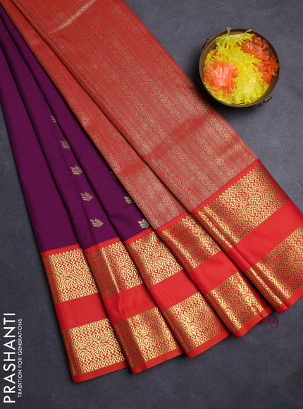 Purple & Orange Semi Kanchipuram Silk - Korvai