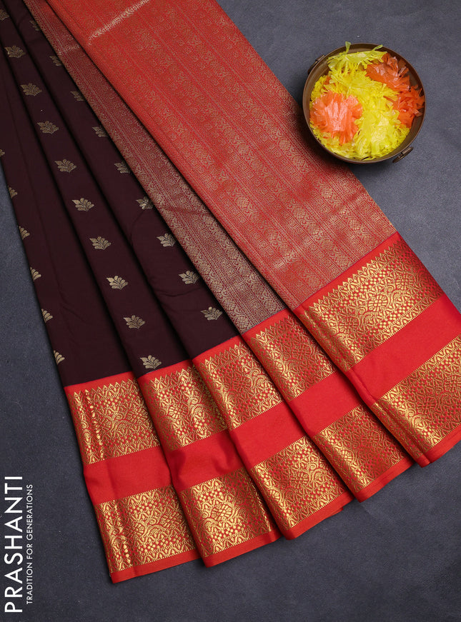 Coffee Brown & Orange Semi Kanchipuram Silk - Korvai