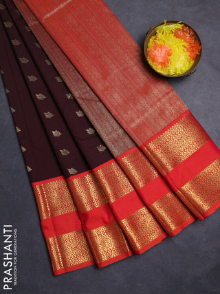 Coffee Brown & Orange Semi Kanchipuram Silk - Korvai