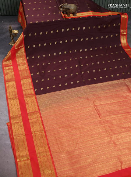 Coffee Brown & Orange Semi Kanchipuram Silk - Korvai