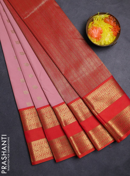 Pastel Pink & Orange Semi Kanchipuram Silk - Korvai