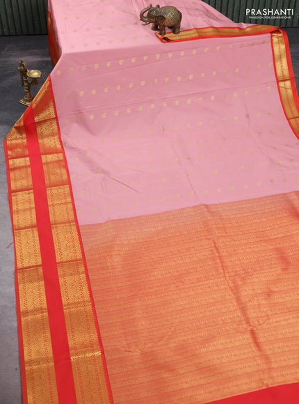 Pastel Pink & Orange Semi Kanchipuram Silk - Korvai