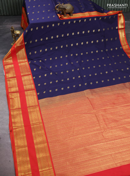 Navy Blue & Orange Semi Kanchipuram Silk - Korvai