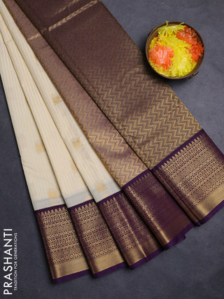 Cream & Violet Semi Kanchipuram Silk - Korvai