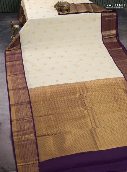Cream & Violet Semi Kanchipuram Silk - Korvai