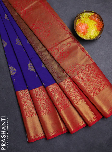 Blue & Red Semi Kanchipuram Silk - Korvai