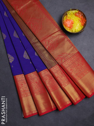 Blue & Red Semi Kanchipuram Silk - Korvai