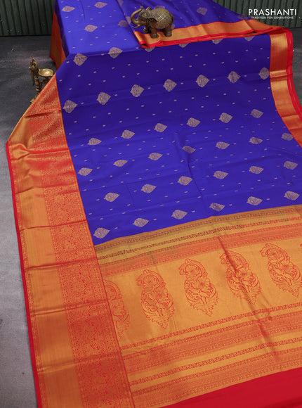 Blue & Red Semi Kanchipuram Silk - Korvai