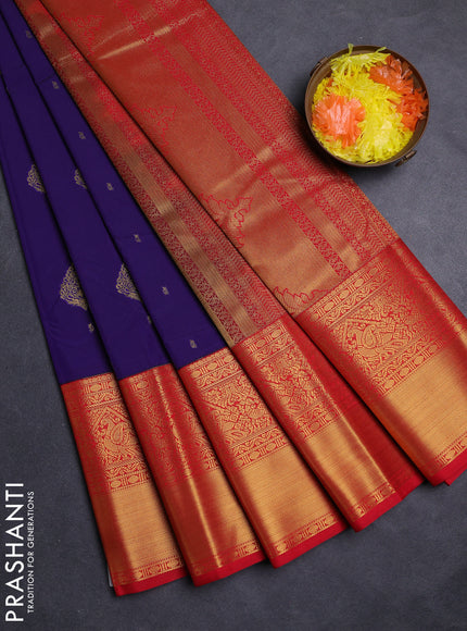 Blue & Red Semi Kanchipuram Silk - Korvai