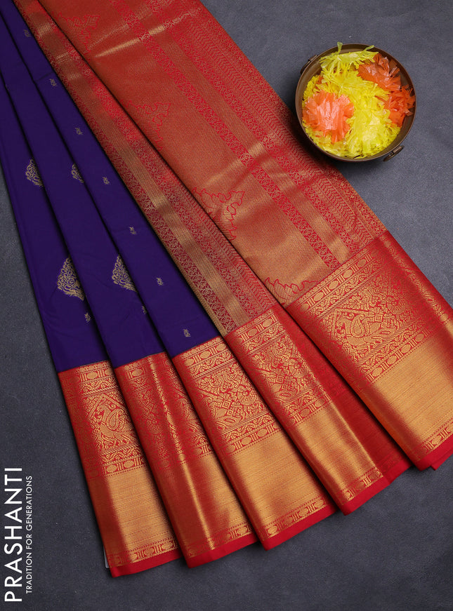 Blue & Red Semi Kanchipuram Silk - Korvai