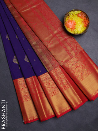 Blue & Red Semi Kanchipuram Silk - Korvai