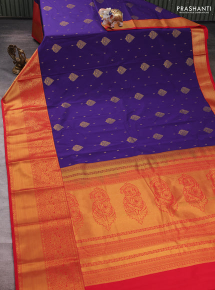 Blue & Red Semi Kanchipuram Silk - Korvai