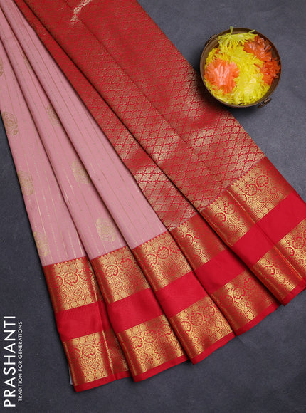 Pastel Pink & Red Semi Kanchipuram Silk - Korvai