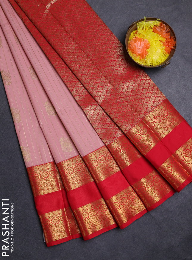 Pastel Pink & Red Semi Kanchipuram Silk - Korvai