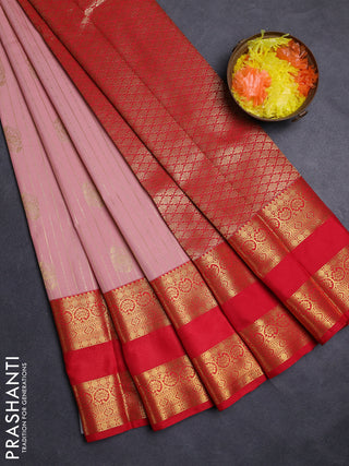 Pastel Pink & Red Semi Kanchipuram Silk - Korvai
