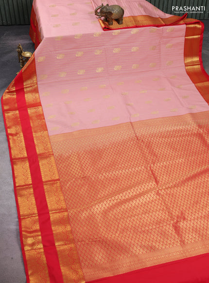 Pastel Pink & Red Semi Kanchipuram Silk - Korvai