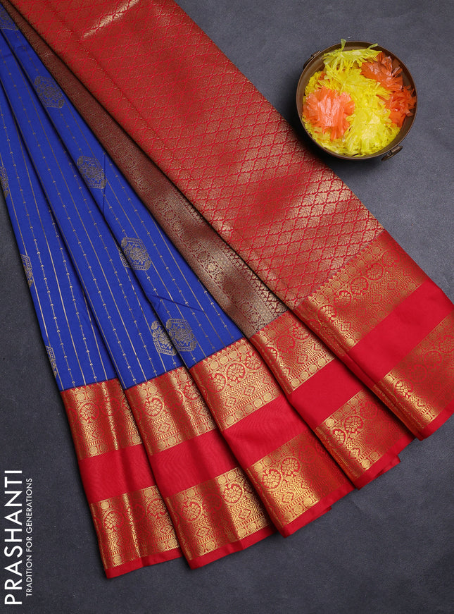 Blue & Red Semi Kanchipuram Silk - Korvai