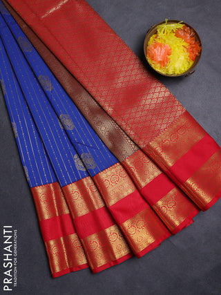 Blue & Red Semi Kanchipuram Silk - Korvai