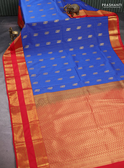Blue & Red Semi Kanchipuram Silk - Korvai