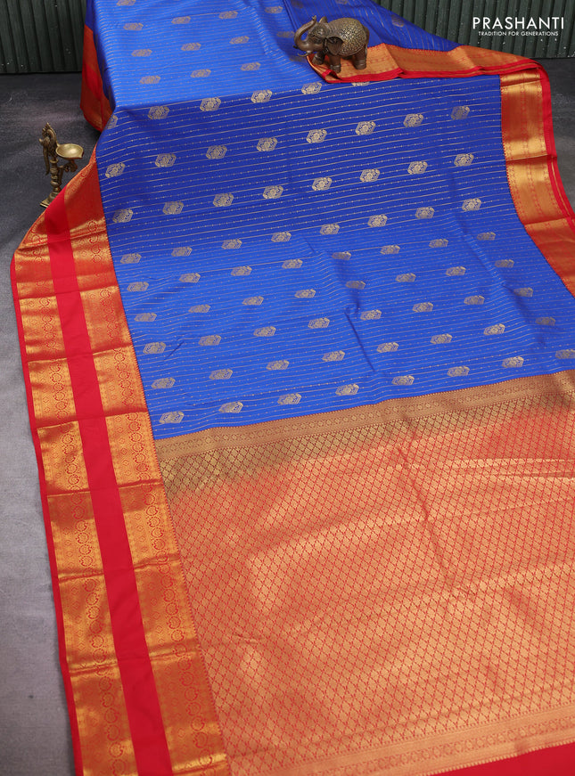 Blue & Red Semi Kanchipuram Silk - Korvai