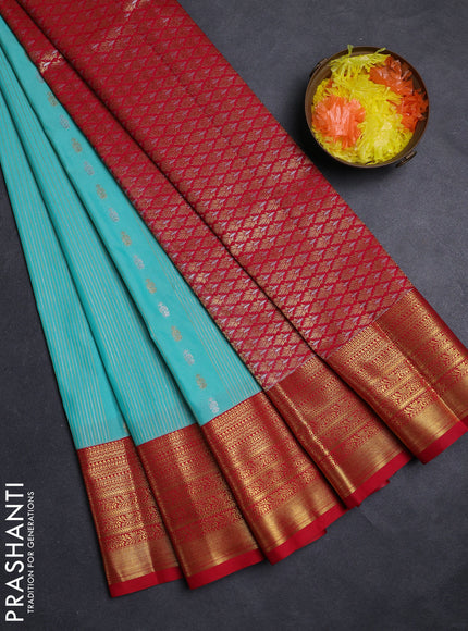 Teal Green & Red Semi Kanchipuram Silk - Korvai