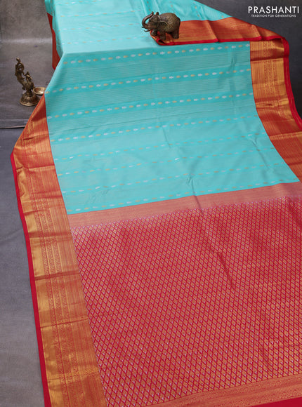 Teal Green & Red Semi Kanchipuram Silk - Korvai