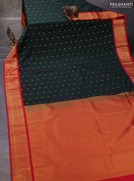 Green & Red Semi Kanchipuram Silk - Korvai