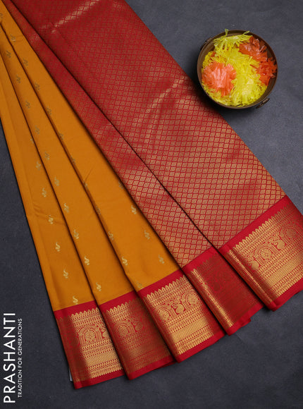 Mustard Yellow & Red Semi Kanchipuram Silk - Korvai