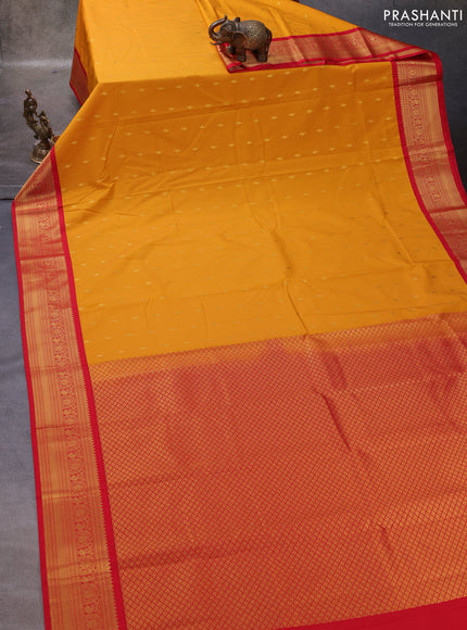Mustard Yellow & Red Semi Kanchipuram Silk - Korvai