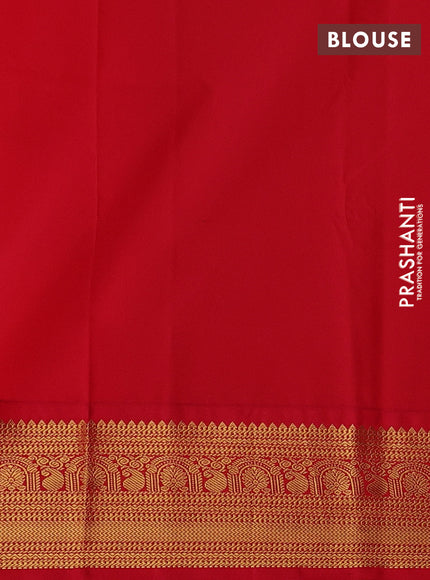 Mustard Yellow & Red Semi Kanchipuram Silk - Korvai