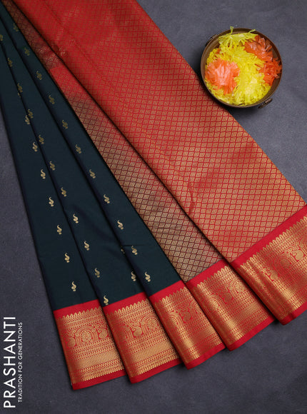 Green & Red Semi Kanchipuram Silk - Korvai