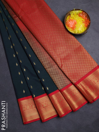 Green & Red Semi Kanchipuram Silk - Korvai