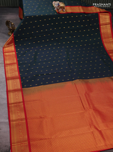 Green & Red Semi Kanchipuram Silk - Korvai