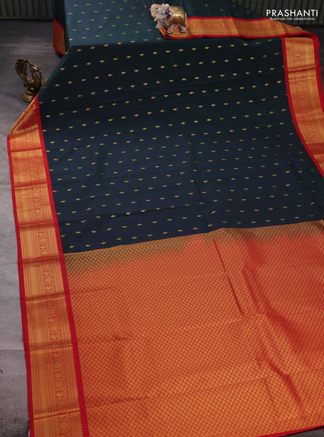 Green & Red Semi Kanchipuram Silk - Korvai