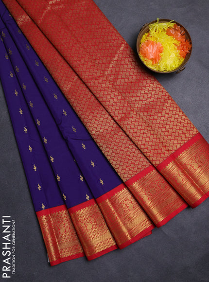 Blue & Red Semi Kanchipuram Silk - Korvai