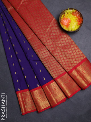 Blue & Red Semi Kanchipuram Silk - Korvai