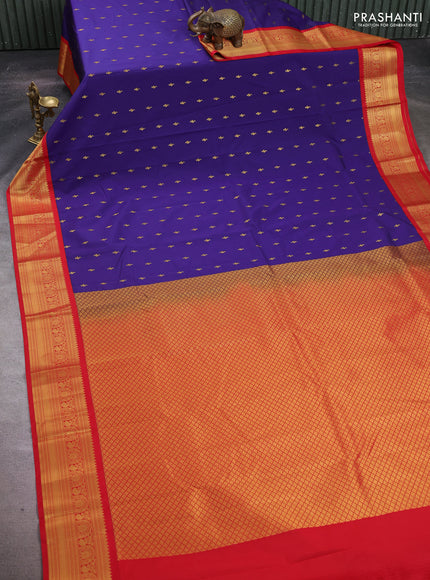 Blue & Red Semi Kanchipuram Silk - Korvai