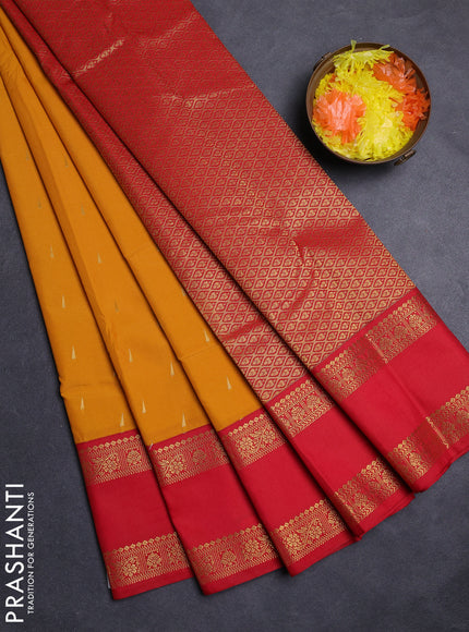 Mustard Yellow & Red Semi Kanchipuram Silk - Korvai