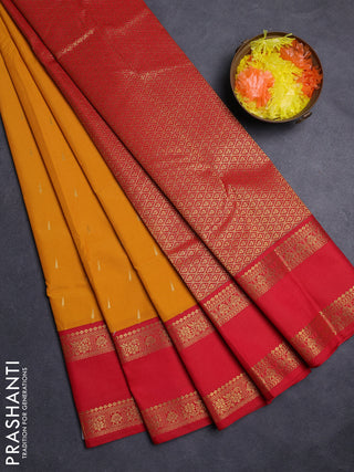 Mustard Yellow & Red Semi Kanchipuram Silk - Korvai