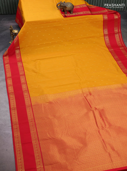 Mustard Yellow & Red Semi Kanchipuram Silk - Korvai