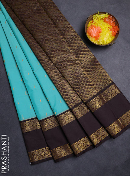Teal Blue & Coffee Brown Semi Kanchipuram Silk - Korvai
