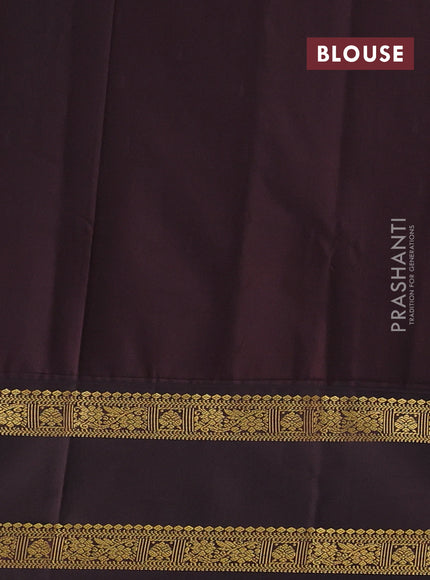 Teal Blue & Coffee Brown Semi Kanchipuram Silk - Korvai