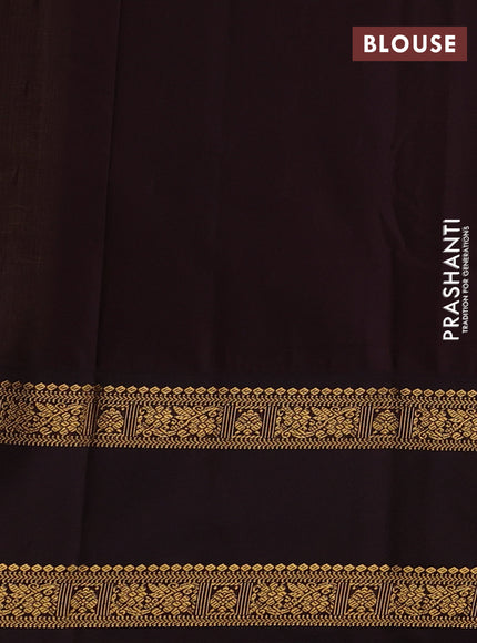 Lime Green & Coffee Brown Semi Kanchipuram Silk - Korvai