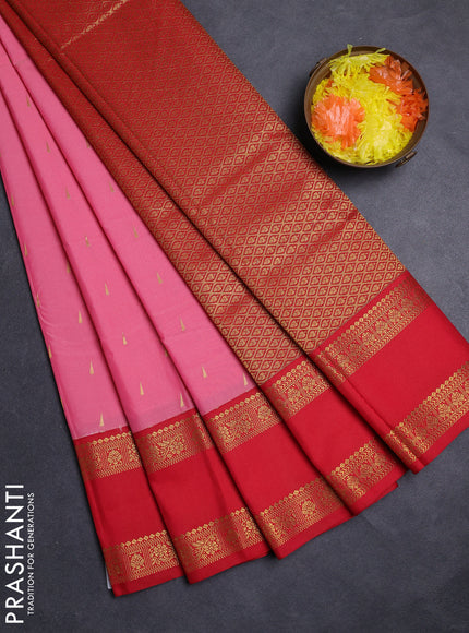 Peach Pink & Red Semi Kanchipuram Silk - Korvai