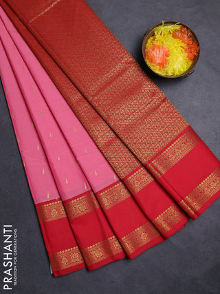 Peach Pink & Red Semi Kanchipuram Silk - Korvai